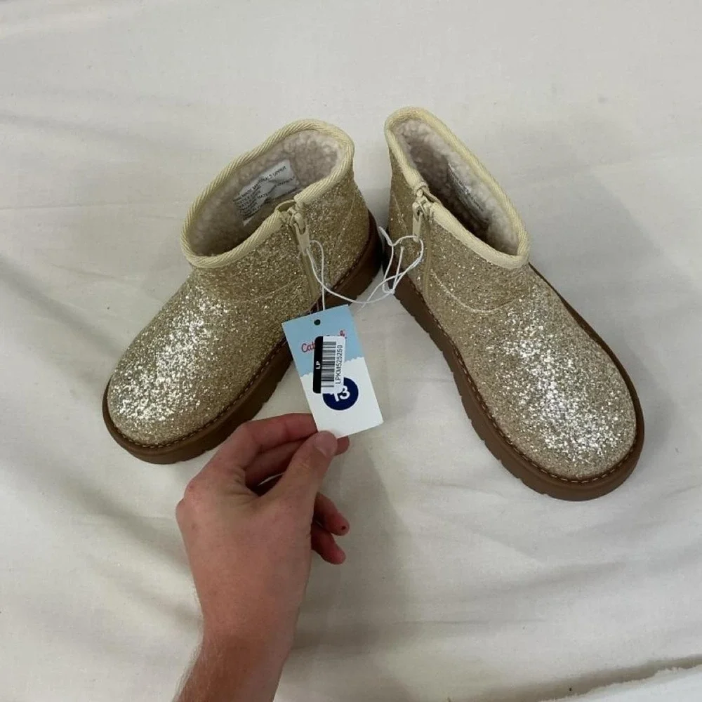 Cat & Jack Glitter Boots | Toddler Size 13 | Gold Sparkle | Brand New with Tags